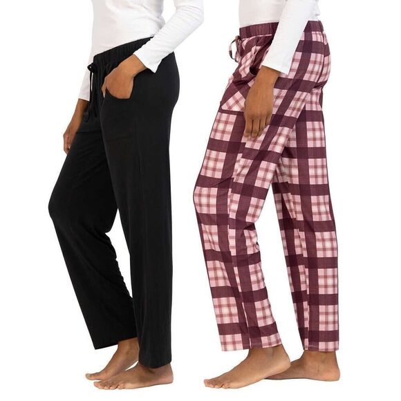 Lucky Brand Women's Sz XL Black/Pink Plaid Straight Leg Lounge Pants, 2-Pack - Picture 10 of 11